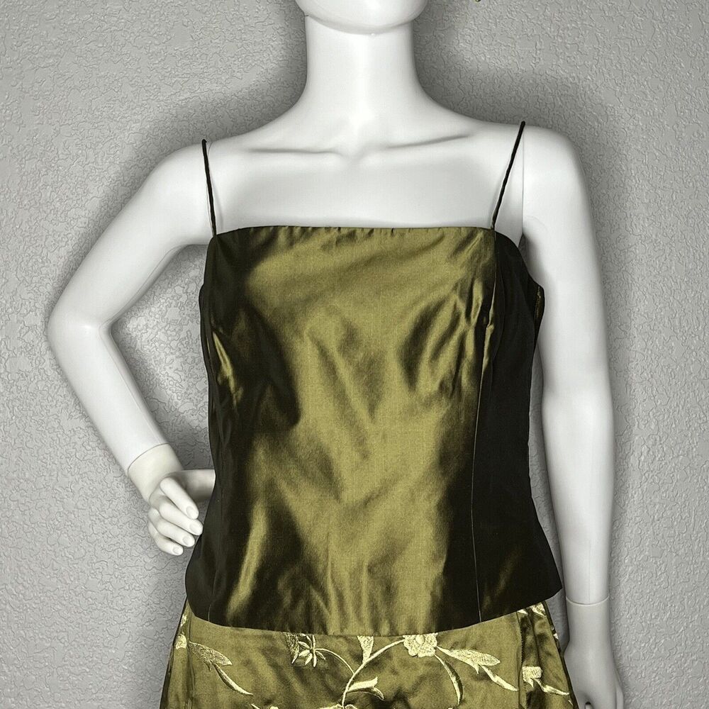 Carlisle Sz 8 Skirt 10 Top 3 Piece Silk Maxi Skirt Set Olive Green Embroidered - Picture 6 of 13